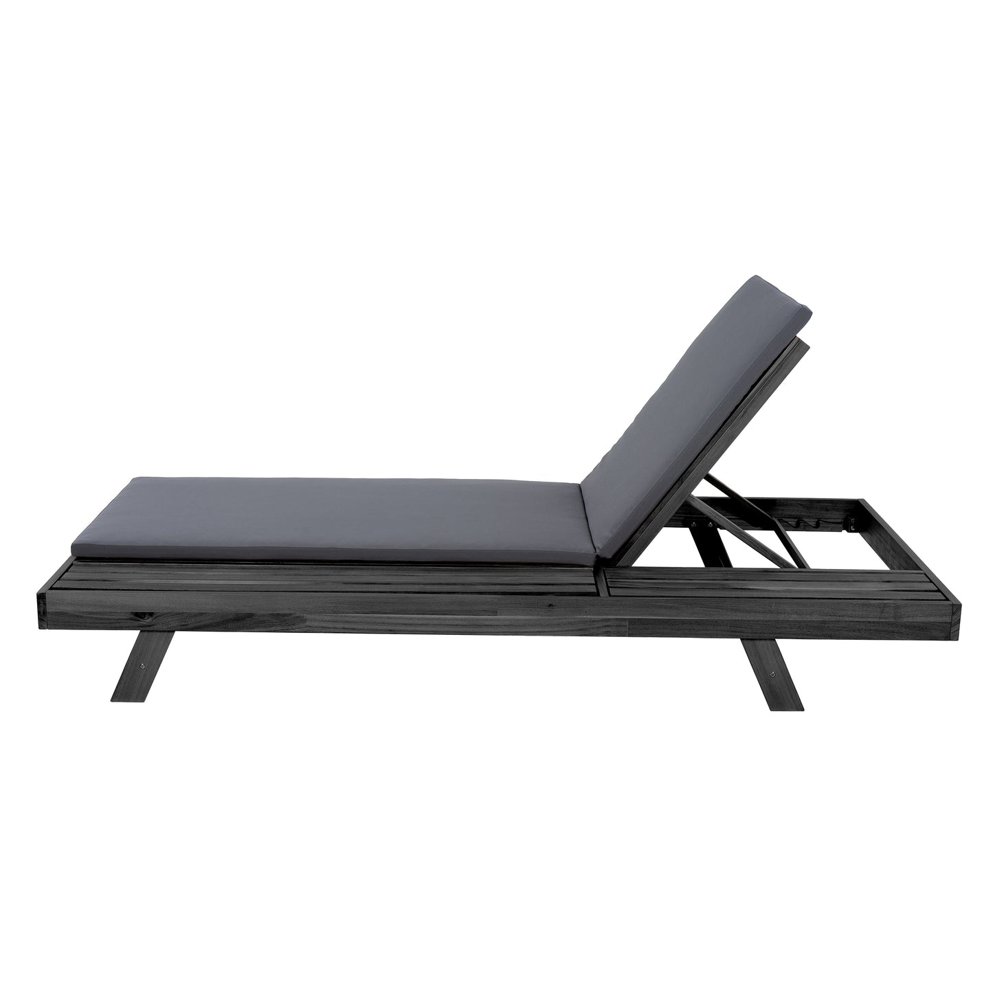 Lounge Chaise Set, Space Available On One Side, Acacia Wood In Black With Water-Resistant Lounge Cushions (Dark Grey & 2 Inch Thick) – Matching Cream/Leaf Coconut Version Available
