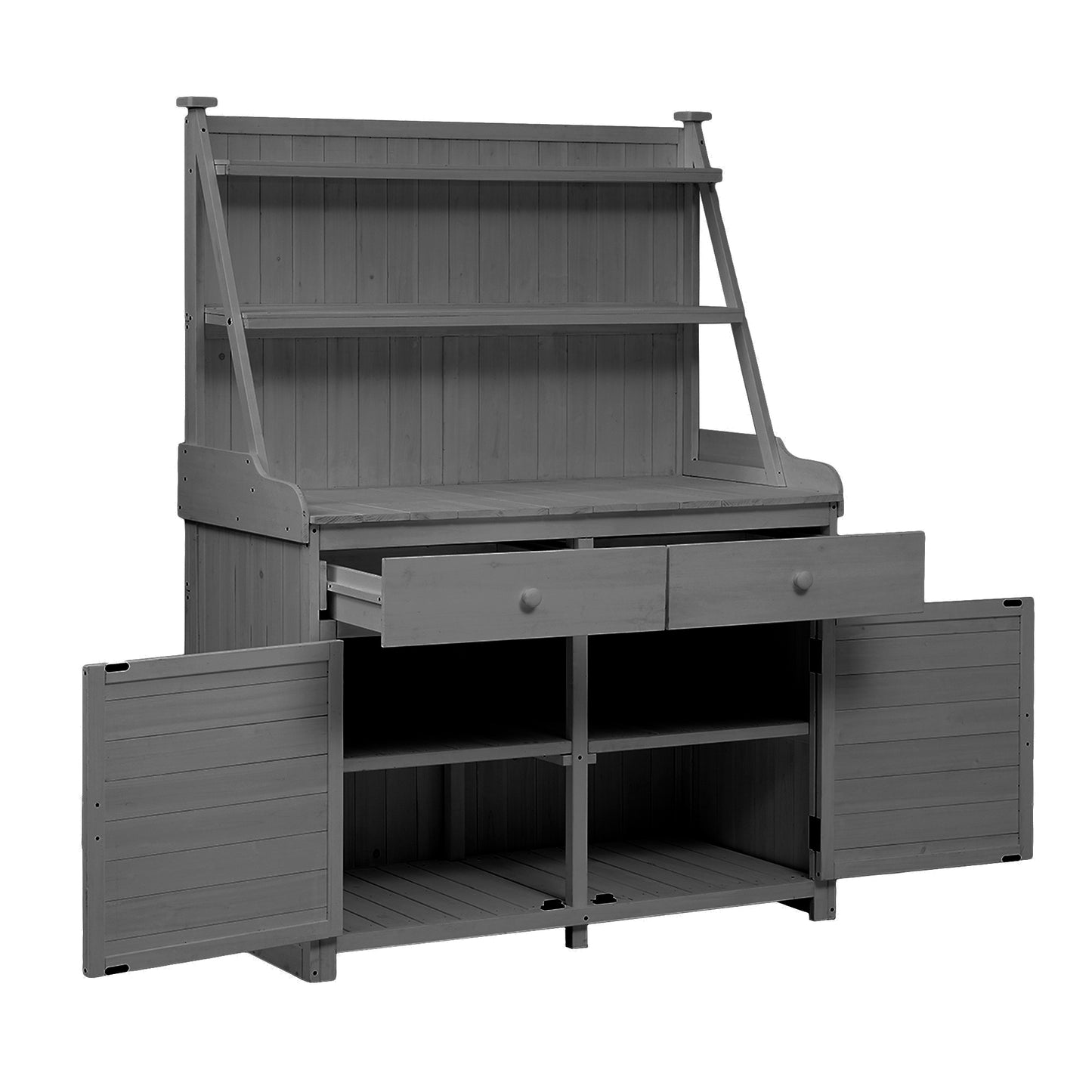 [Assembly Video Provided] TOPMAX 65inch Garden Potting Bench Table, Fir Wood Workstation with Storage Shelf, Drawer and Cabinet, Gray