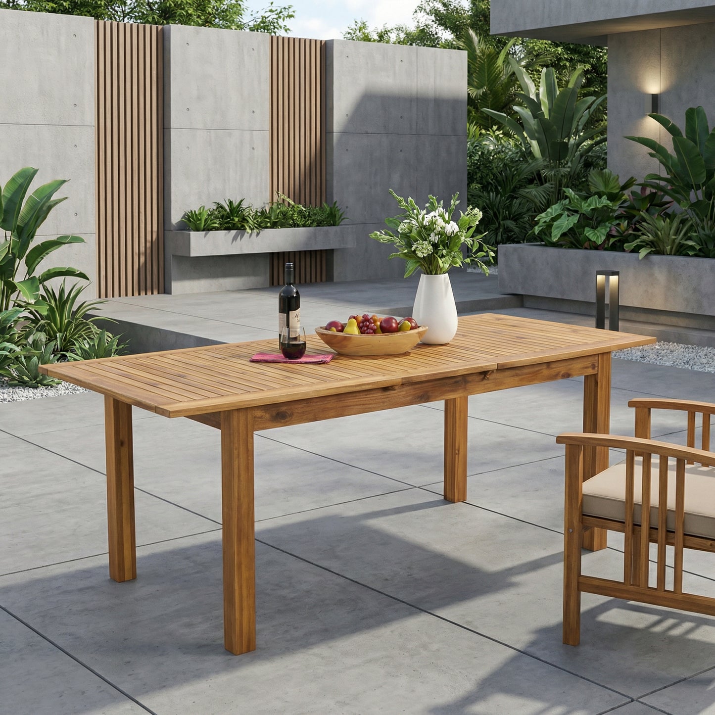Outdoor Expandable Acacia Wood Dining Table,Natural