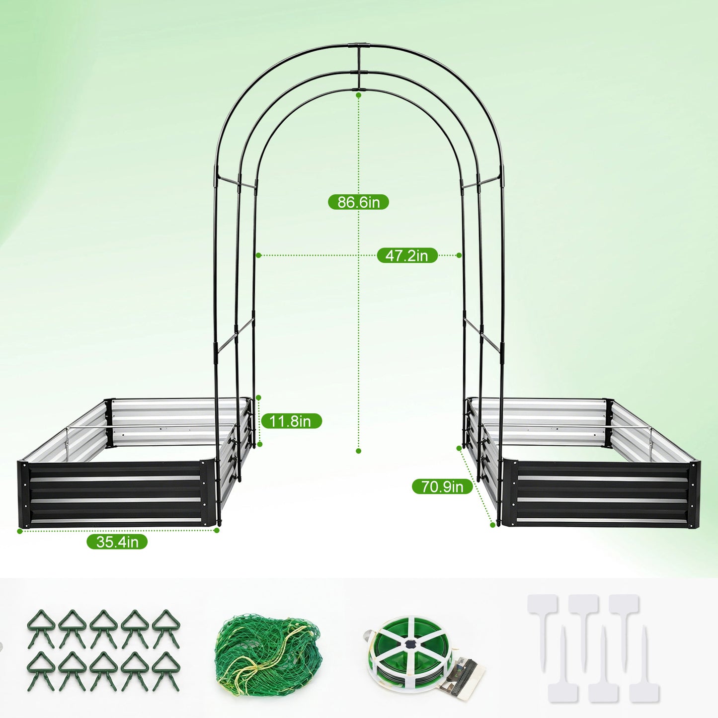 Raised Garden Bed with Arch Trellis, 2 Pack Metal Planter Boxes with Garden Arch, Outdoor Garden Planter for Climbing Plants Vegetables Flowers