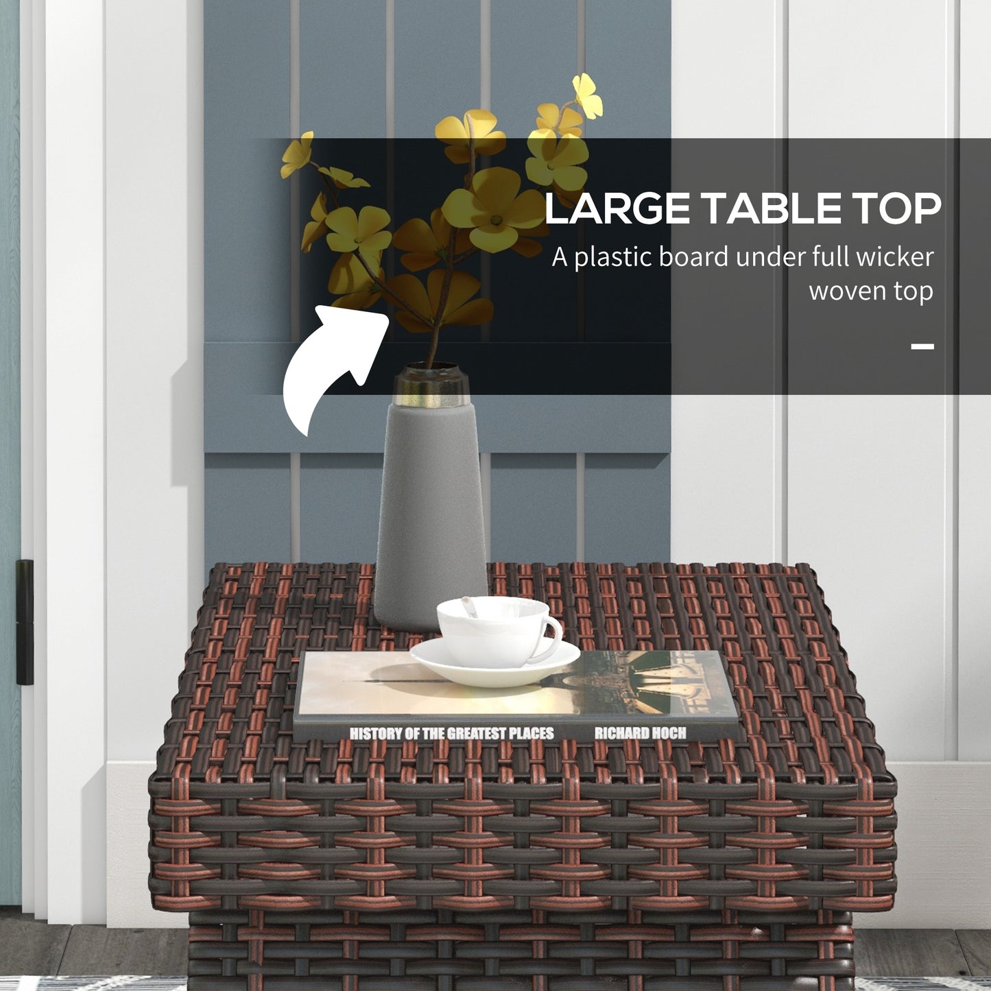 Outsunny Folding Rattan Side Table, Outdoor End Table, Hand Woven PE Rattan Coffee Table for Balcony, Backyard, Garden, Lawn, Courtyard, Brown
