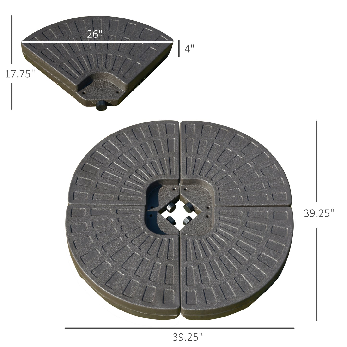 Outsunny 4 Pieces Cantilever Patio Umbrella Base, Fan Shaped Umbrella Weight w/ Built-In Handles & Rugged Material, 148 lbs Water and 220 lbs Water and Sand, Coffee