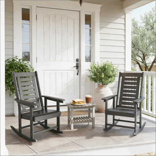 Wide Armrests Chairs,2 Pieces Outdoor Rocking Chairs