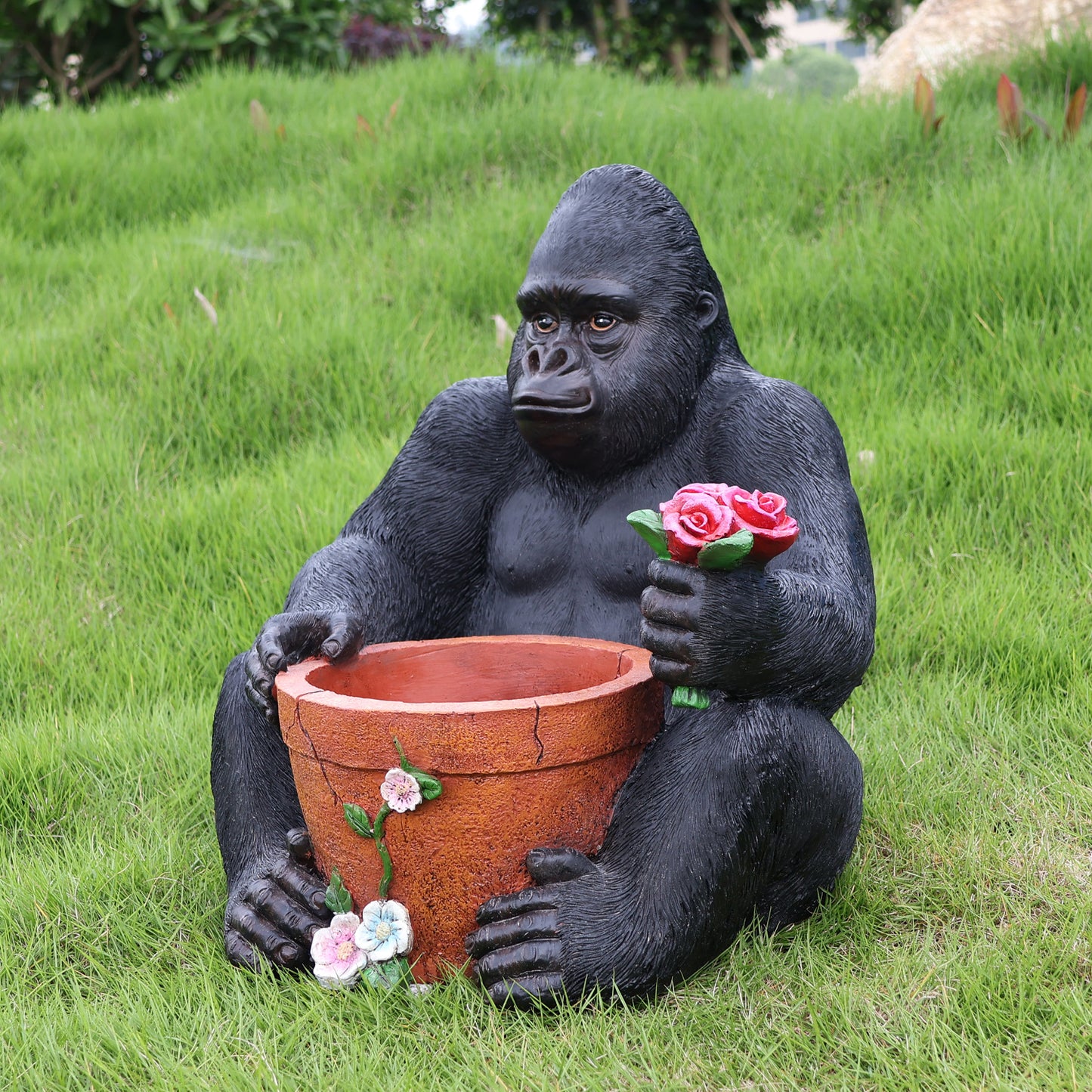 Outdoor Garden Sculpture Chimpanzees  Flower Pot Planter - Unique Yard Statue Decoration, Interesting Law Outdoor Ornament