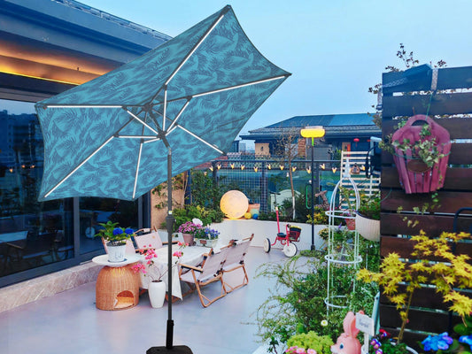 9FT UMBRELLA WITH LIGHT Pattern + Cyan