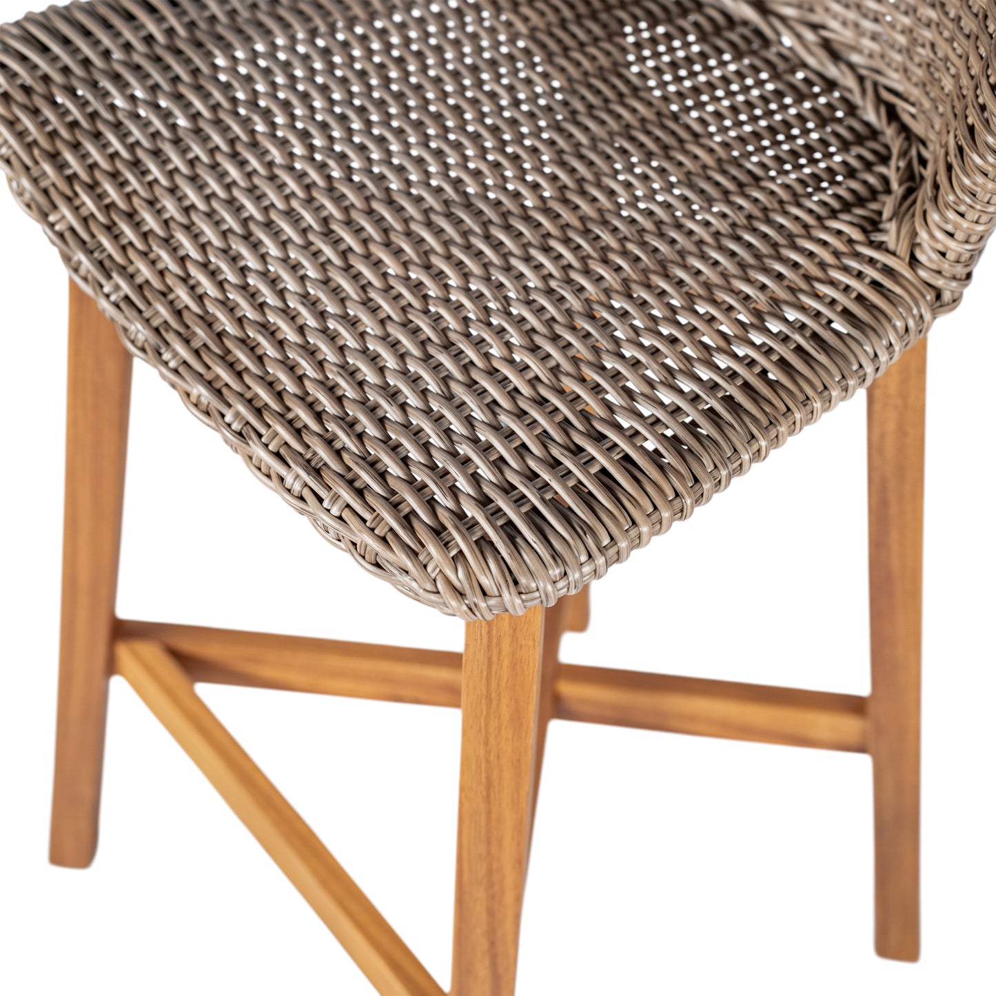 Lymington Outdoor Bar Stool, Teak Finished Wood with Light Brown Wicker, Set of 2