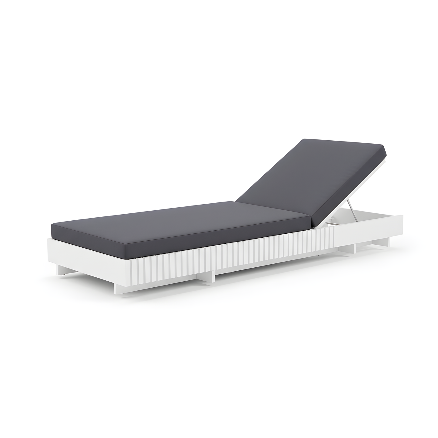 White Acacia Solid Wood Outdoor Chaise Lounge with Dark Grey Water-Repellent Cushion, 400lbs Capacity, Modern Patio Sun Lounger for Garden, Poolside