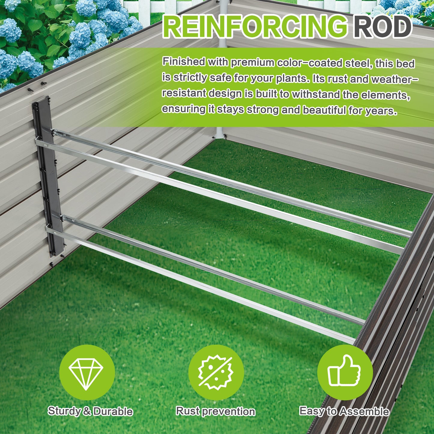 74.6"x35.4"x25" Raised Garden Bed Kit, Metal Elevated Planter Box, Open Drainage Base, 4 Reinforcing Rods, Rustproof Steel with Safety Edging – Easy Assembly for Vegetables, Flowers, Herbs