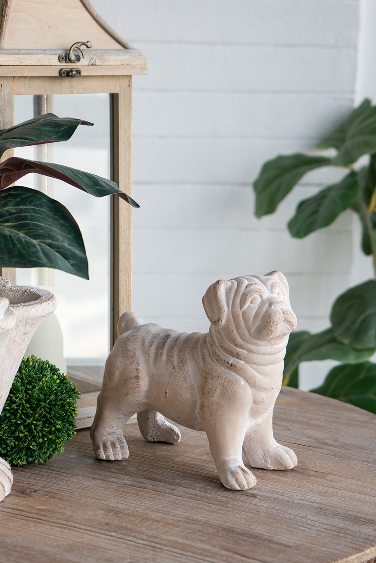 8.5x4.5x8.1" Standing Bulldog Figurine with Natural Beige Finish