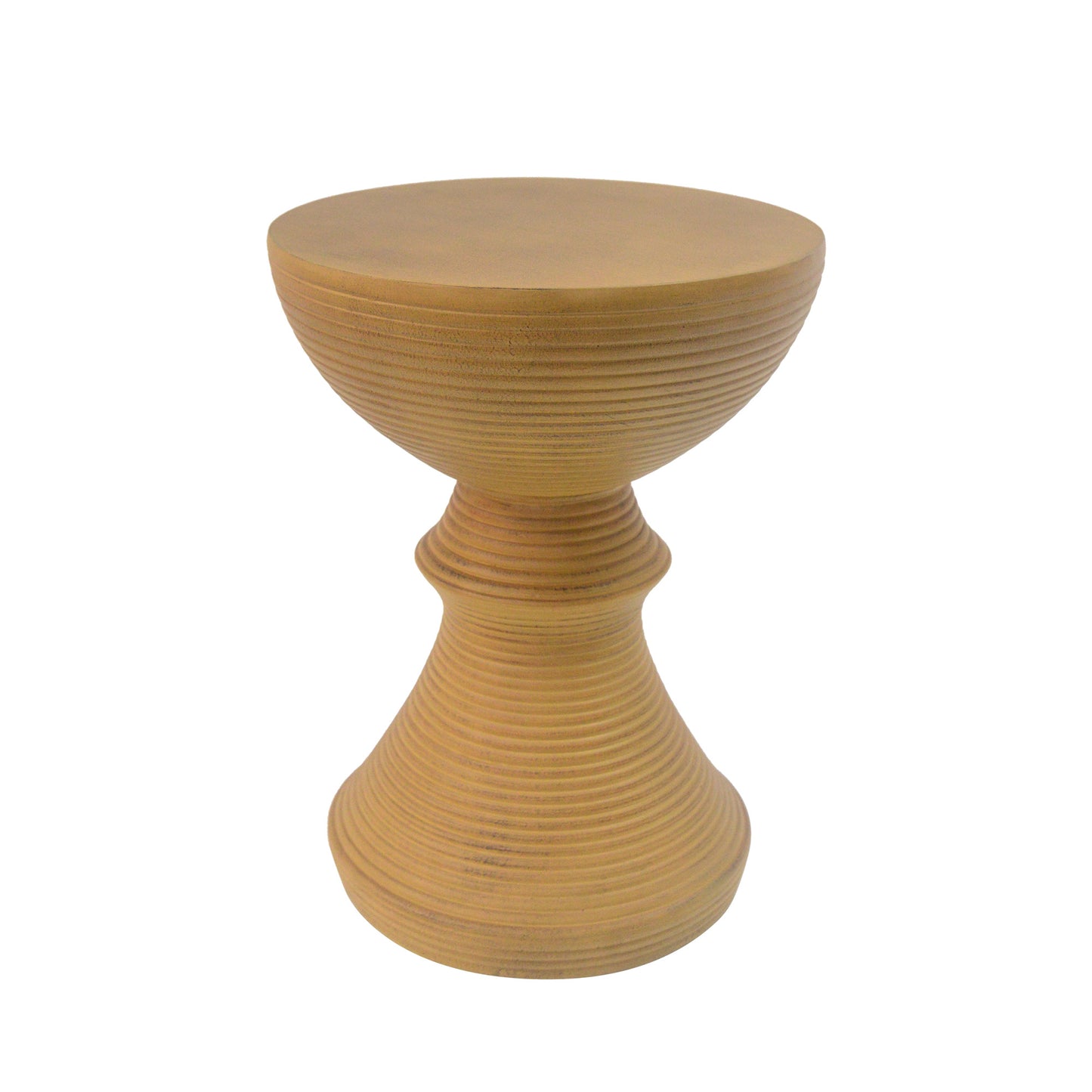 16" Ribbed Natural Concrete Outdoor Side Table with Hourglass Design – Weather-Resistant Accent for Patio, Garden, or Balcony