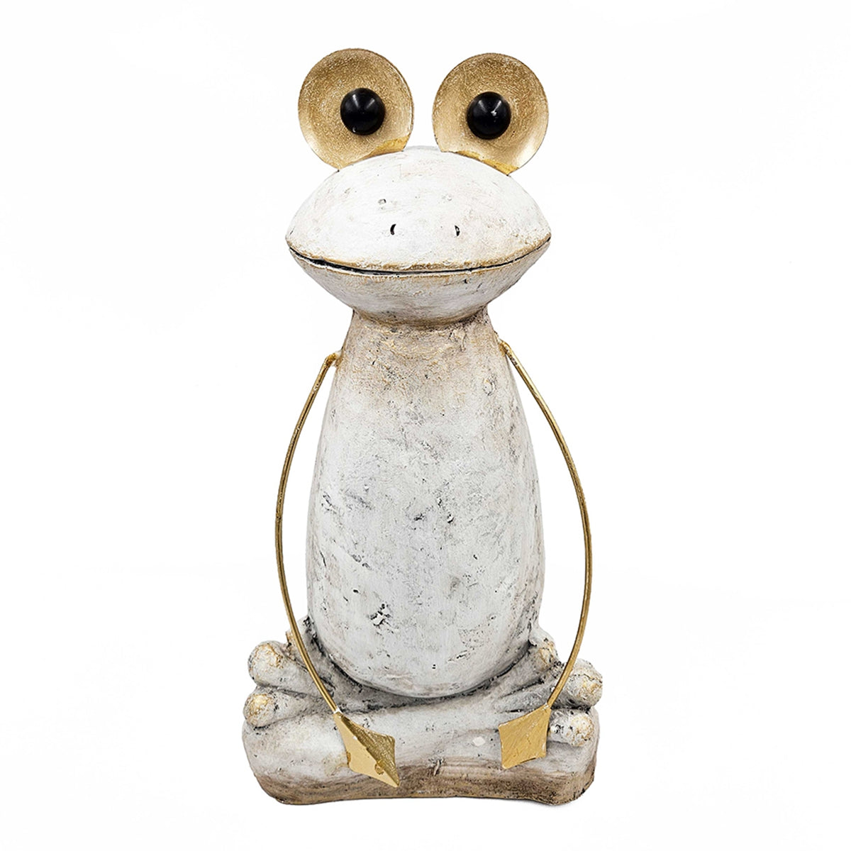 11.4x8.3x24.8" Abstract White Magnesium Frog Figurine with Gold Arms and Eyes