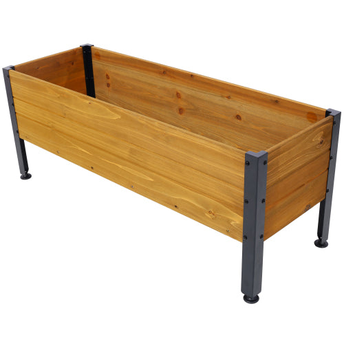 37 in. x 12.75 in. Brown Wood Rectangular Outdoor Raised Garden Bed Planter Box with Metal Legs
