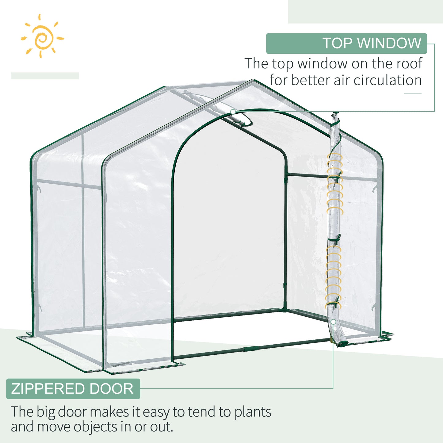 Outsunny 6' x 3' x 5' Portable Walk-in Greenhouse, PVC Cover, Steel Frame Garden Hot House, Zipper Door, Top Vent for Flowers, Vegetables, Saplings, Clear