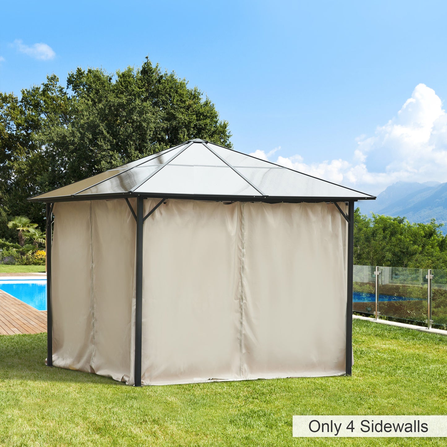 Outsunny 10' x 10' Universal Gazebo Sidewall Set with Panels, Hooks and C-Rings Included for Pergolas and Cabanas, Beige