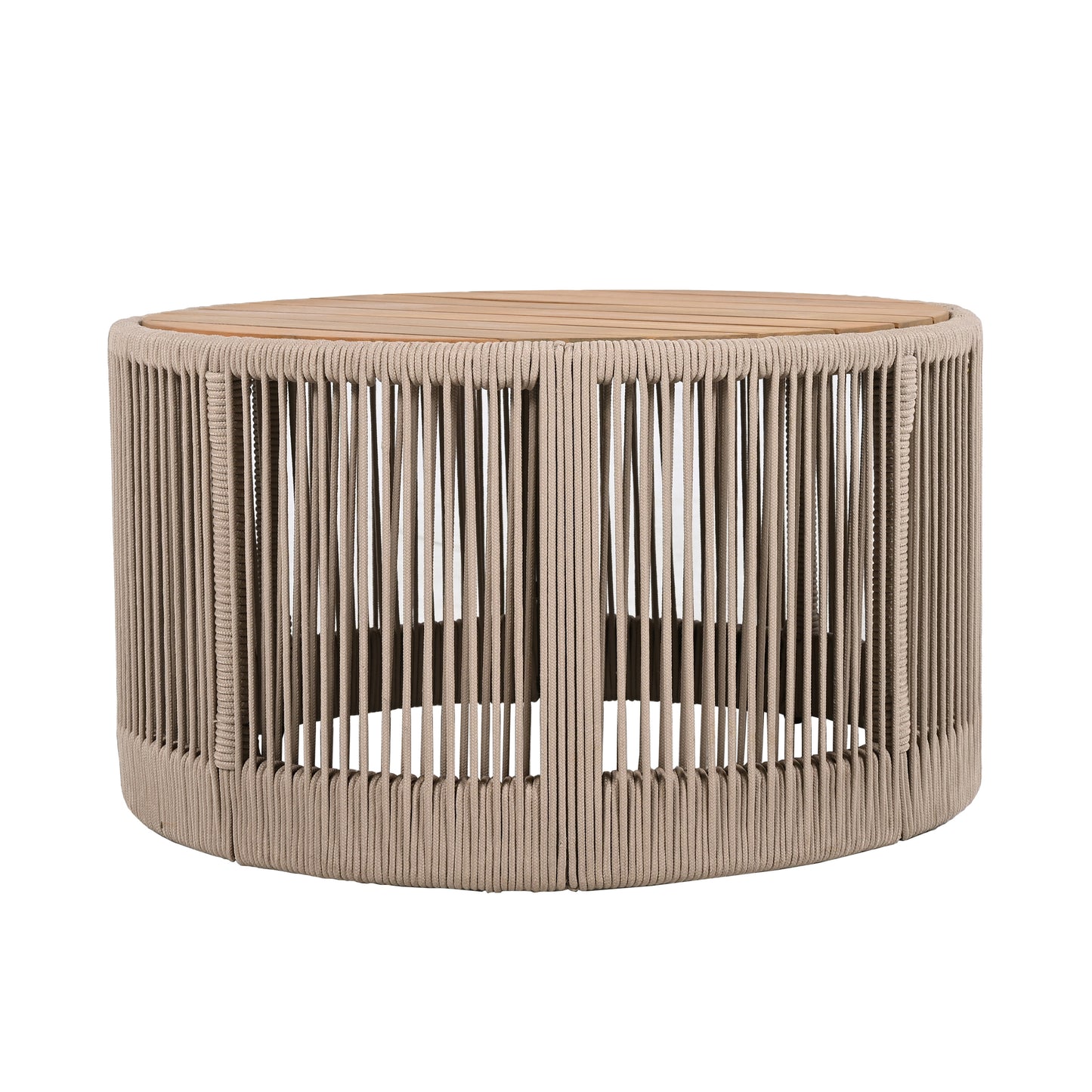 Rustic Industrial Table Set,Coffee Table & Side Table with Woven Rope Design, Modern Functionality Stylish Table Set for Living Room and Home Decor-Rope Beige