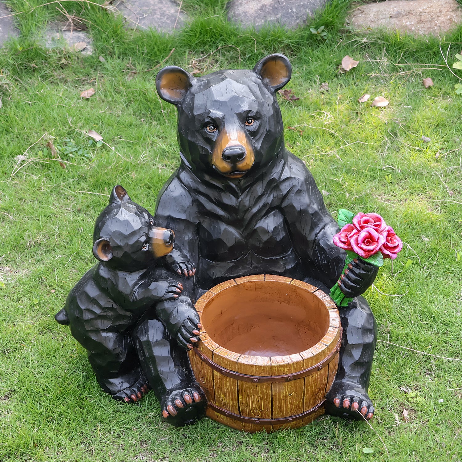 Outdoor Garden Sculpture Bear Flower Pot Planter - Unique Yard Statue Decoration, Interesting Law Outdoor Ornament