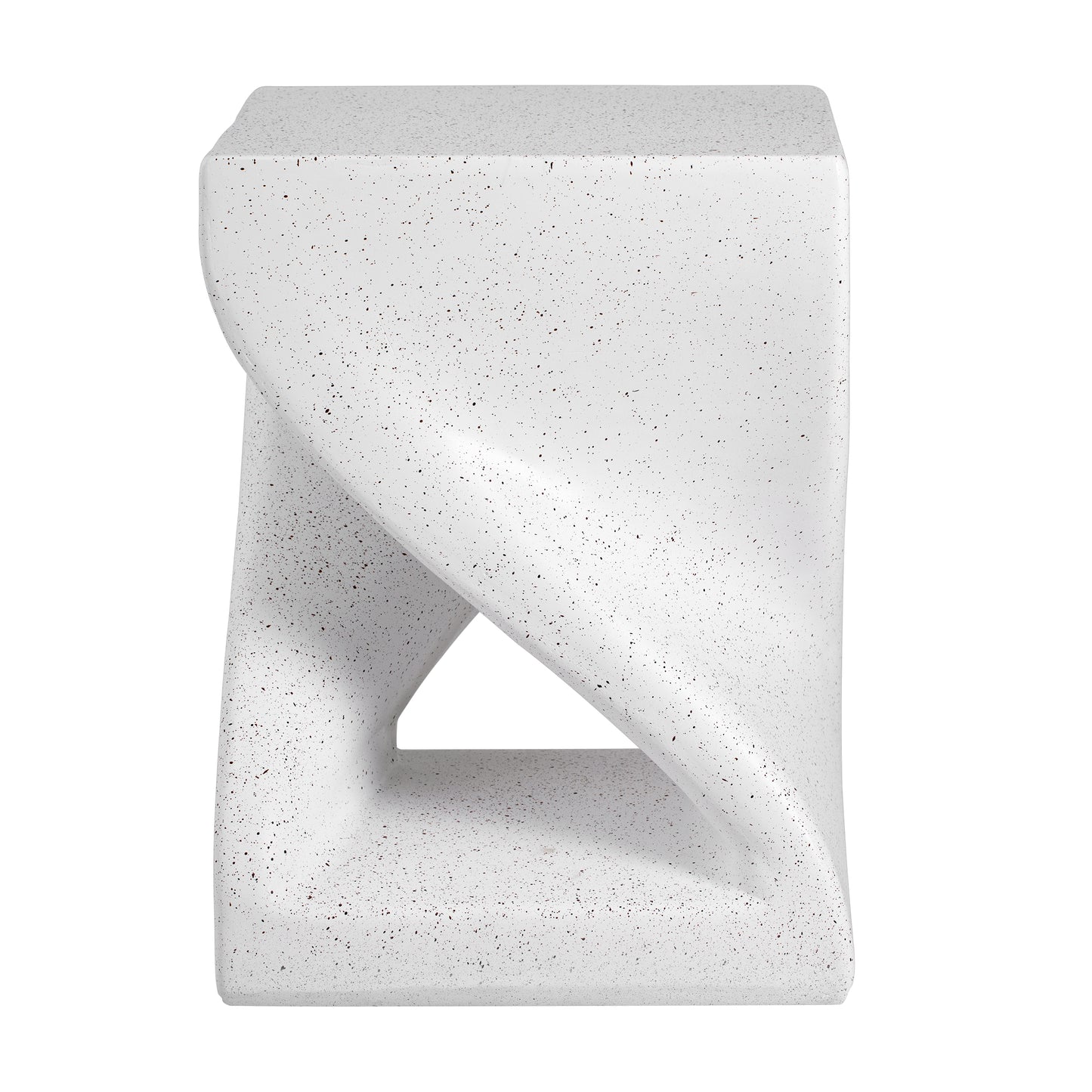 Outdoor White Marble Modern Twisted-Base Terrazzo-Speckled All-Weather MGO Side Table – Indoor End Table for Home, Office & Patio Decor