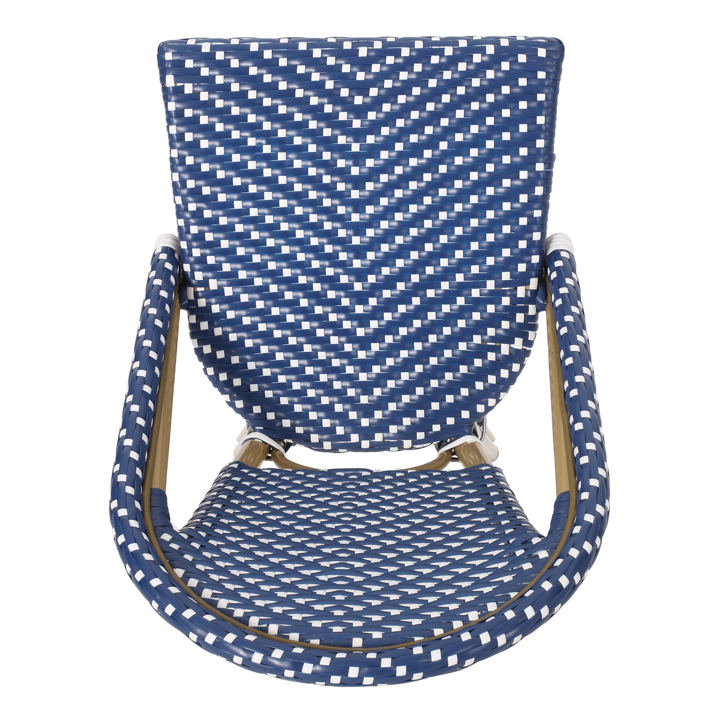 29.5" Outdoor PE Rattan French Barstool, Dark Teal and White, Aluminum Frame with Bamboo Finish (Set of 2)