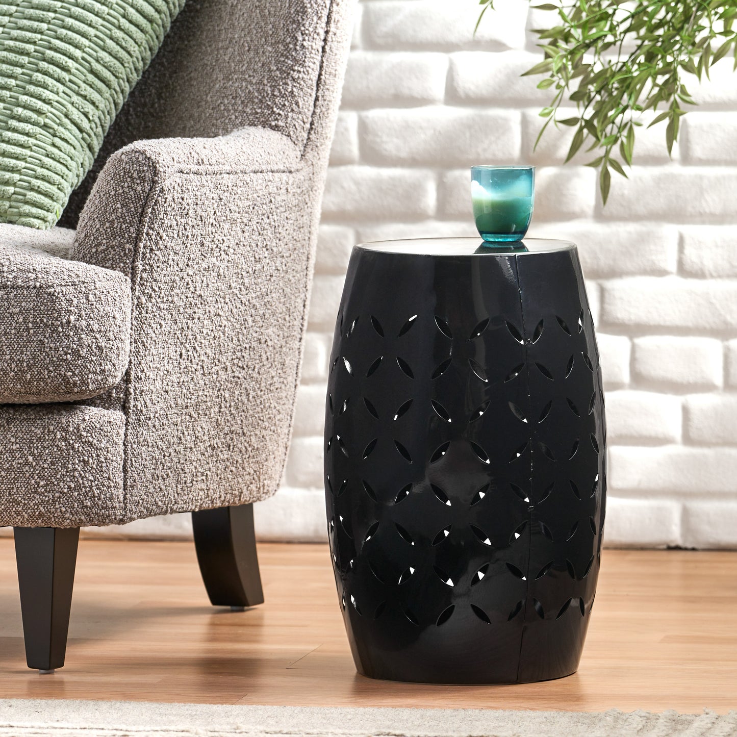 LILAC 12" Accent Side Table, Cylindrical Design End Table for Living Room, Family Room, or Entryway, Industrial Style,Coffee Side Tables for Indoor Outdoor, Black Color