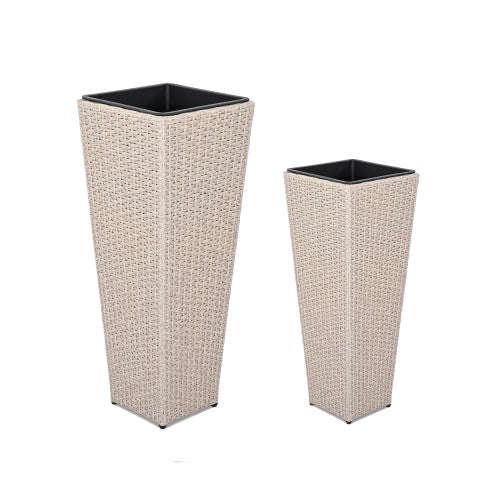 Beige Wicker Outdoor Flower Pots (2-Pack)