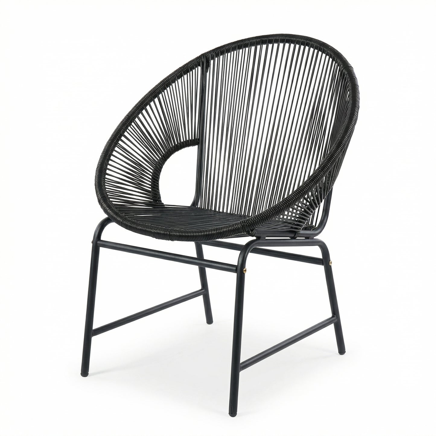 NUSA OUTDOOR PATIO WICKER CHAIR, BLACK PE RATTAN & IRON FRAME, SET OF 2