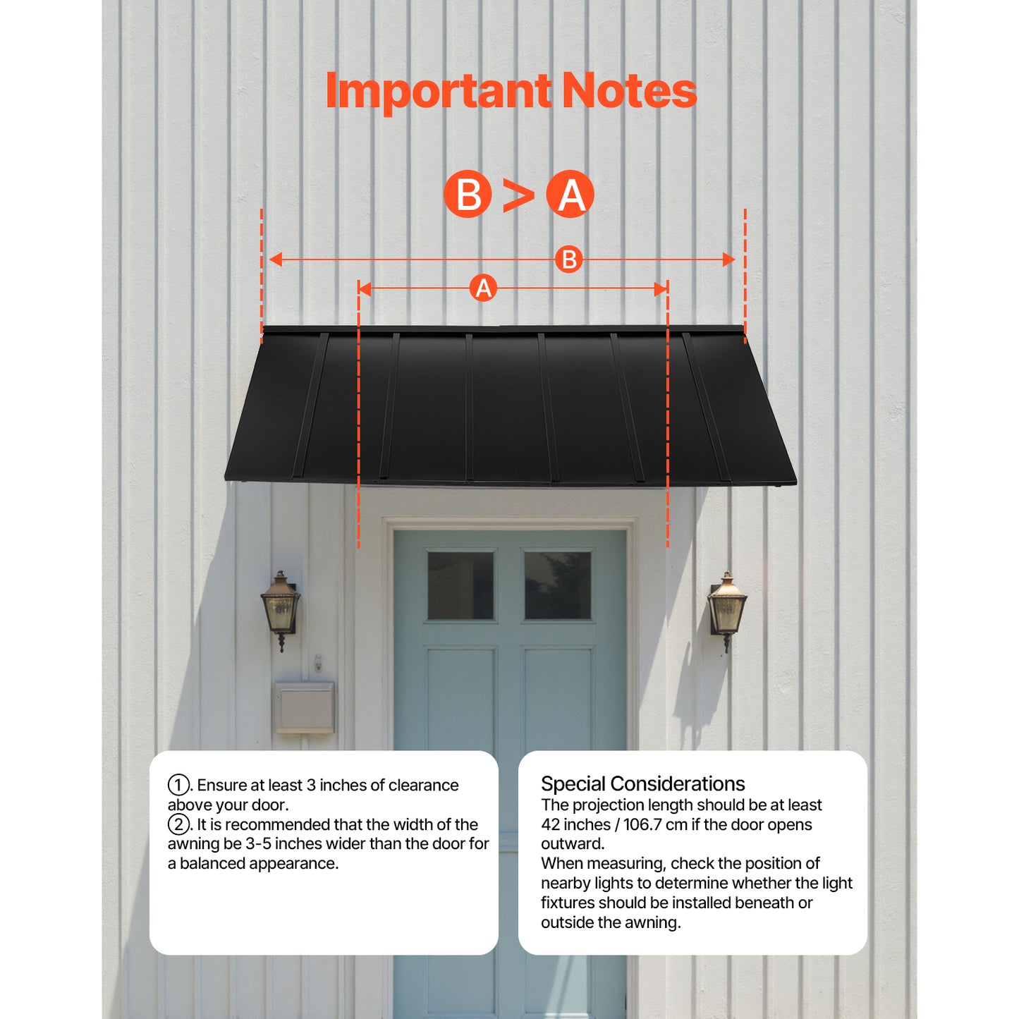 Window Awning Door Canopy 80x36 in Outdoor Steel Front Door Awnings Anti-Rust