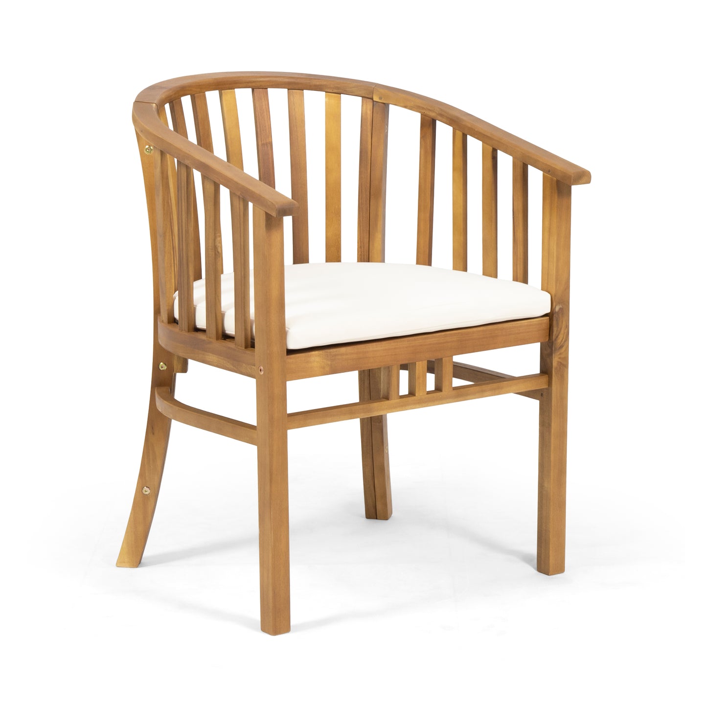 Outdoor Wooden Dining Chairs With Cushions, Set of 2, Cream, Teak Finish