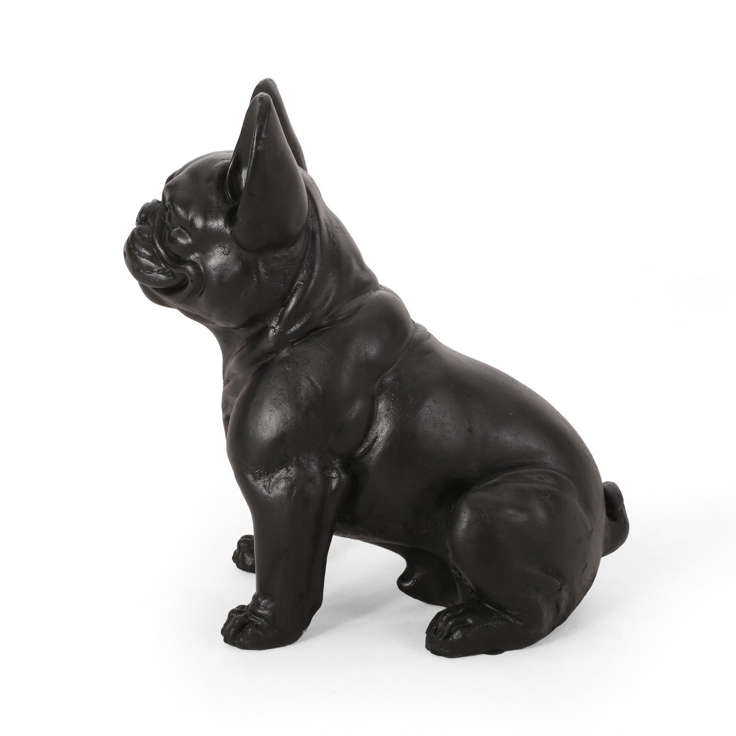 DOG GARDEN SCULPTURE, Outdoor French Bulldog Garden Statue, Matte Black, No Assembly Required