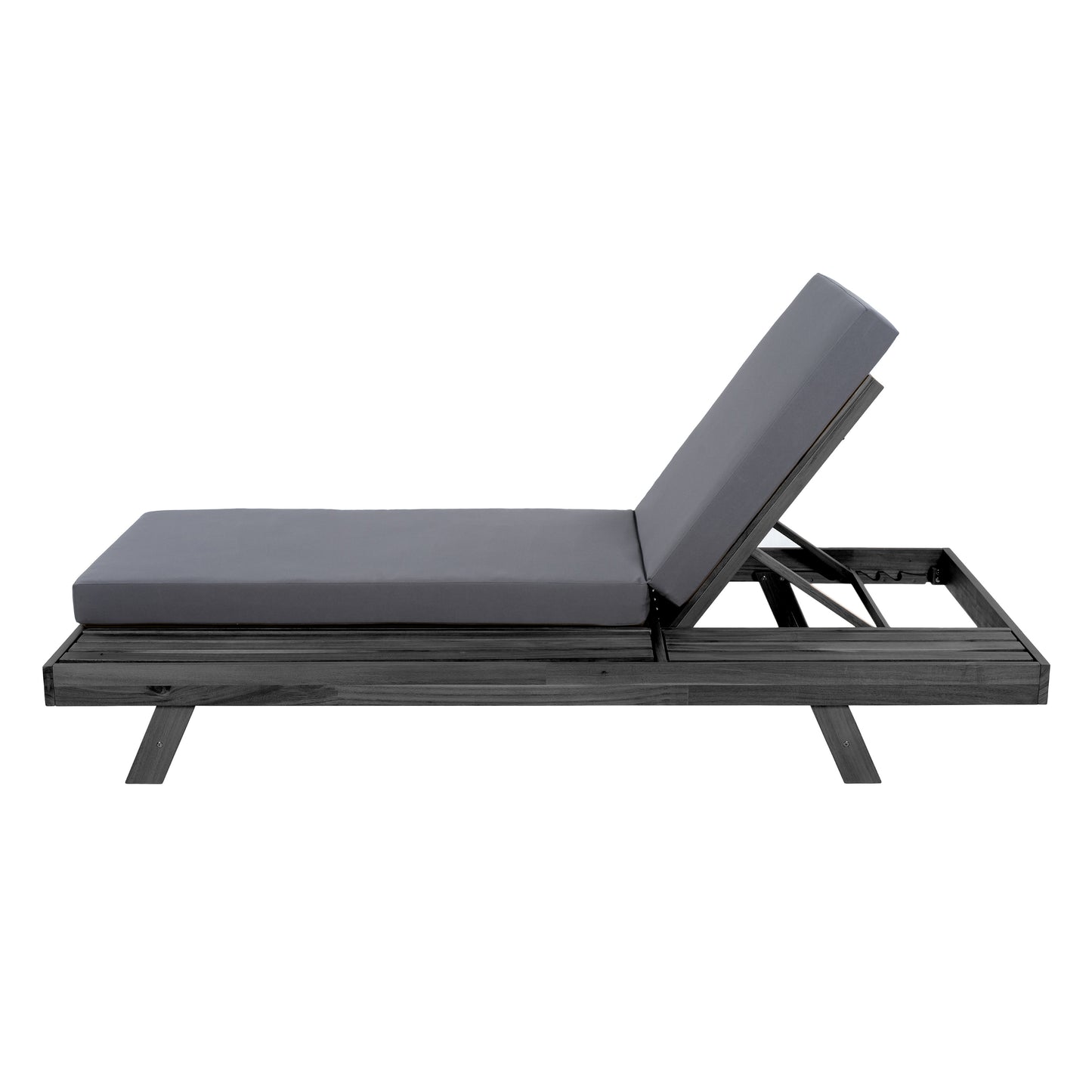 Lounge Chaise Set, Space Available On One Side, Acacia Wood In Black With Water-Resistant Lounge Cushions (Dark Grey & 4 Inch Thick) – Matching Cream Version Available