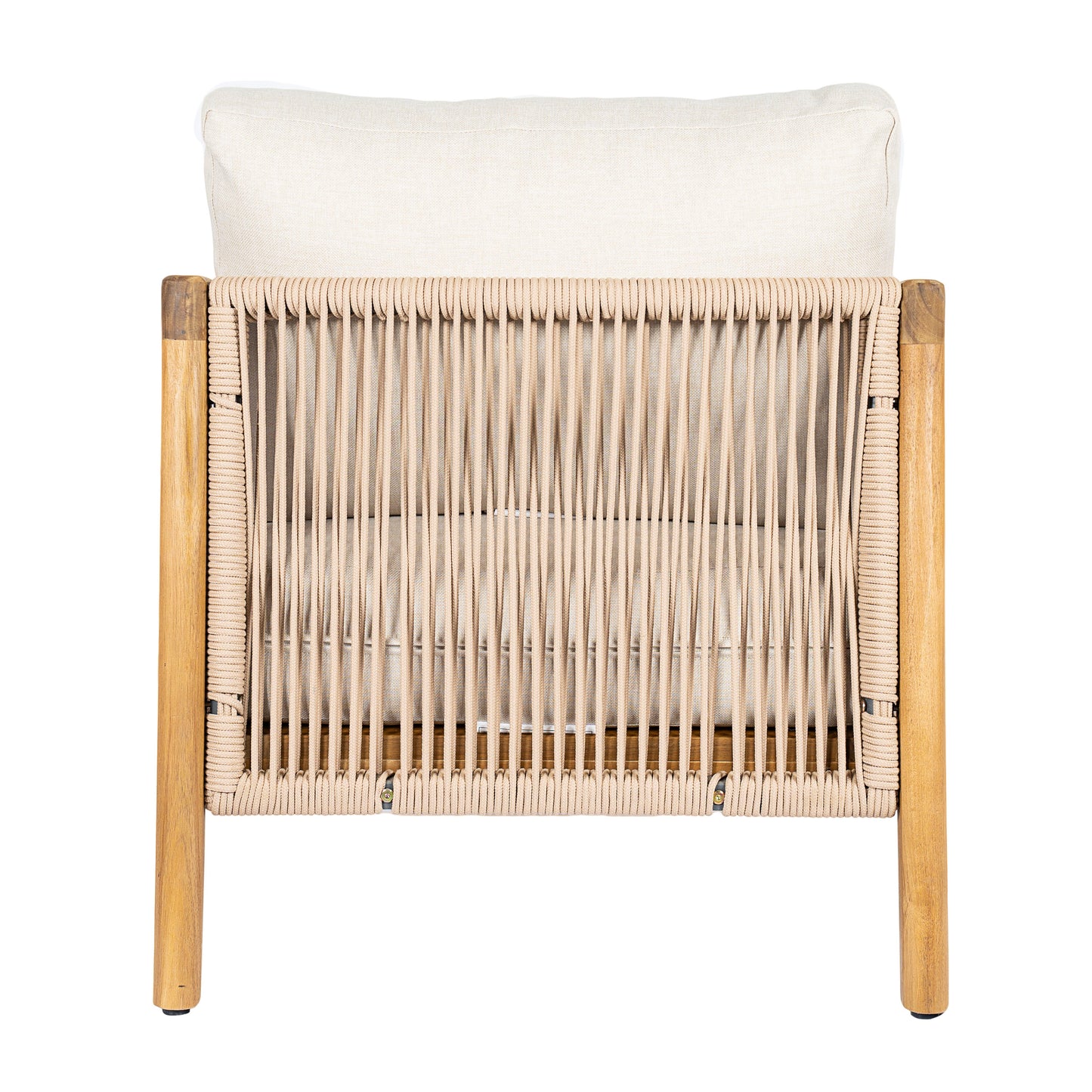 Outdoor Club Chair , Acacia Wood Frame with Rope Back Detail, Water-Repellent Beige Cushions for Patio/Backyard/Deck