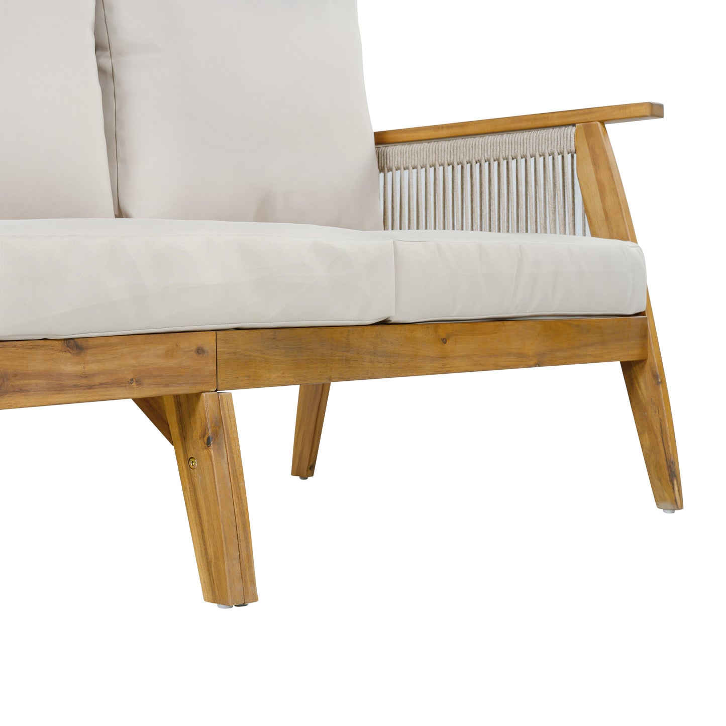 Outdoor Acacia Wood and Rope 3 Seater Patio Sofa