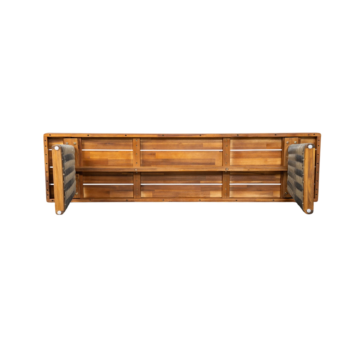 Outdoor 1pcs Acacia Wood Bench,Teak Finish+ Grey Wicker