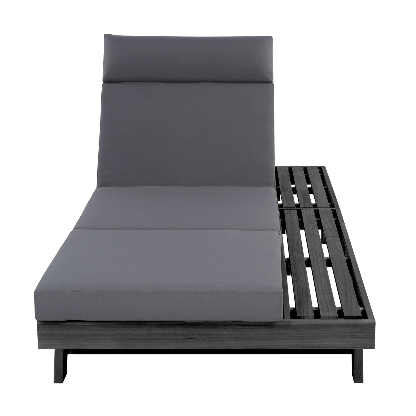 Lounge Chaise Set With Headrest, Space Available On One Side, Acacia Wood In Black With Water-Resistant Lounge Cushions (Dark Grey & 3-Fold & 4 Inch) – Matching Cream/Beige Version Available