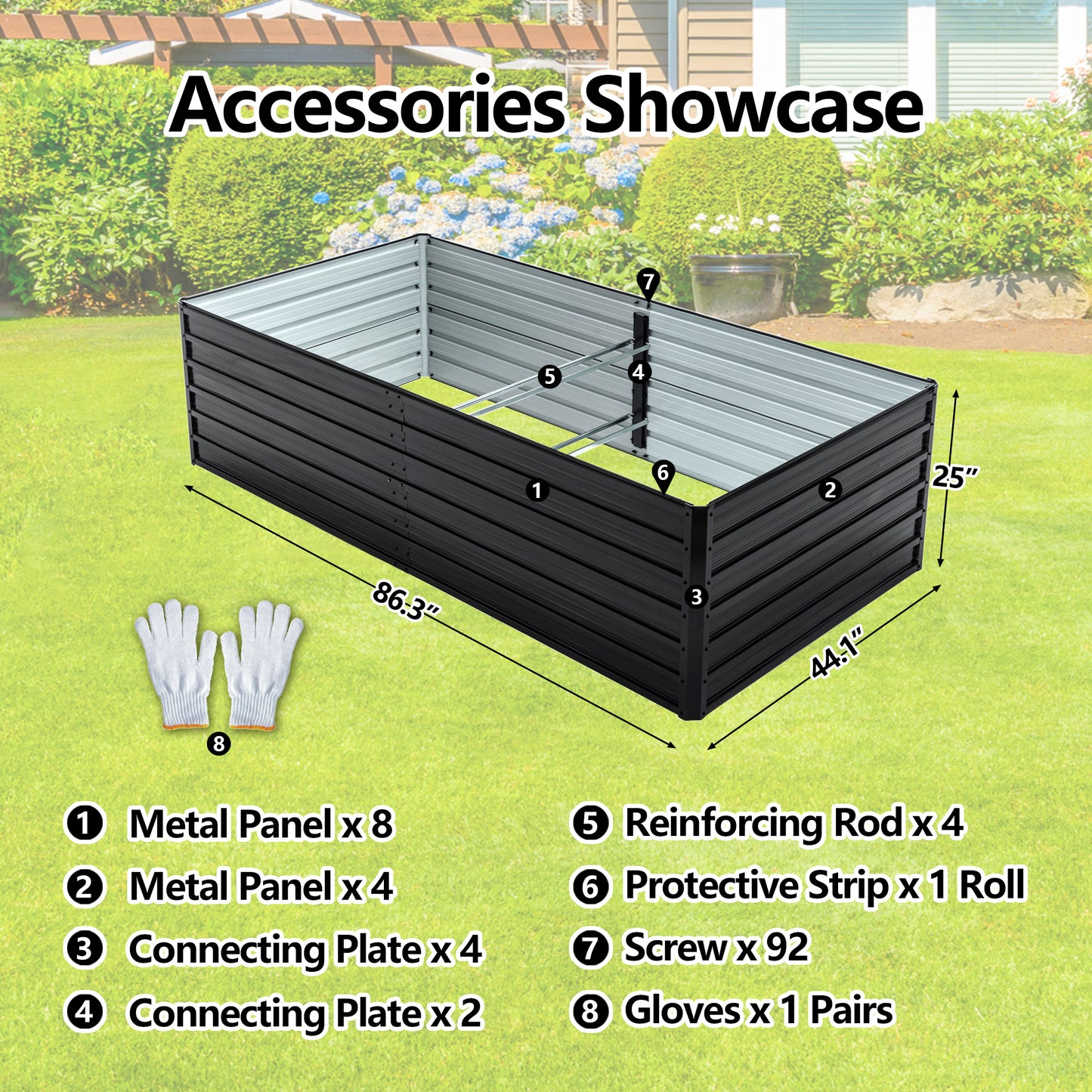 2 Pack Metal Raised Garden Bed Kit Outdoor - 8x4x2 FT Galvanized Planter Boxes Set, Rectangle Vegetable & Flower Beds for Herbs, Fruits, Planting (Black)