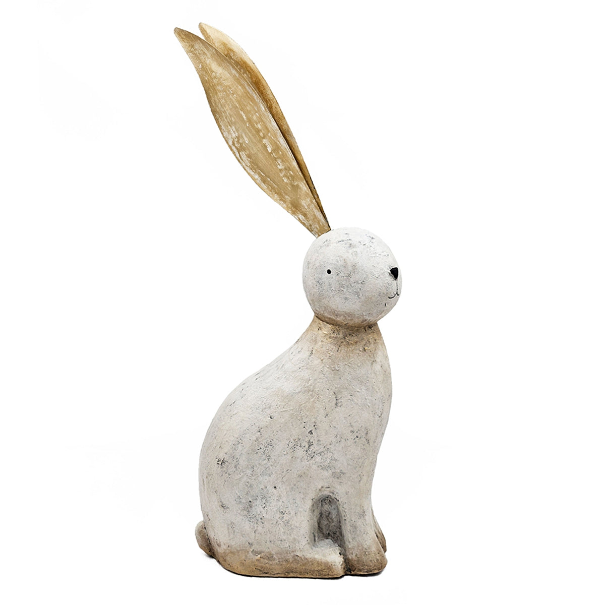 11x5.7x24.8" White Magnesium Rabbit Figurine with Gold Iron Ears