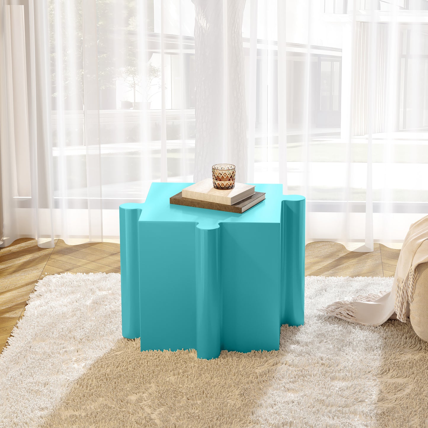 Puzzle Art Side Table, Modular Convex Edge MGO Table - Buy Singles or Combine for Custom Layouts,  Indoor & Outdoor,Light Blue Color