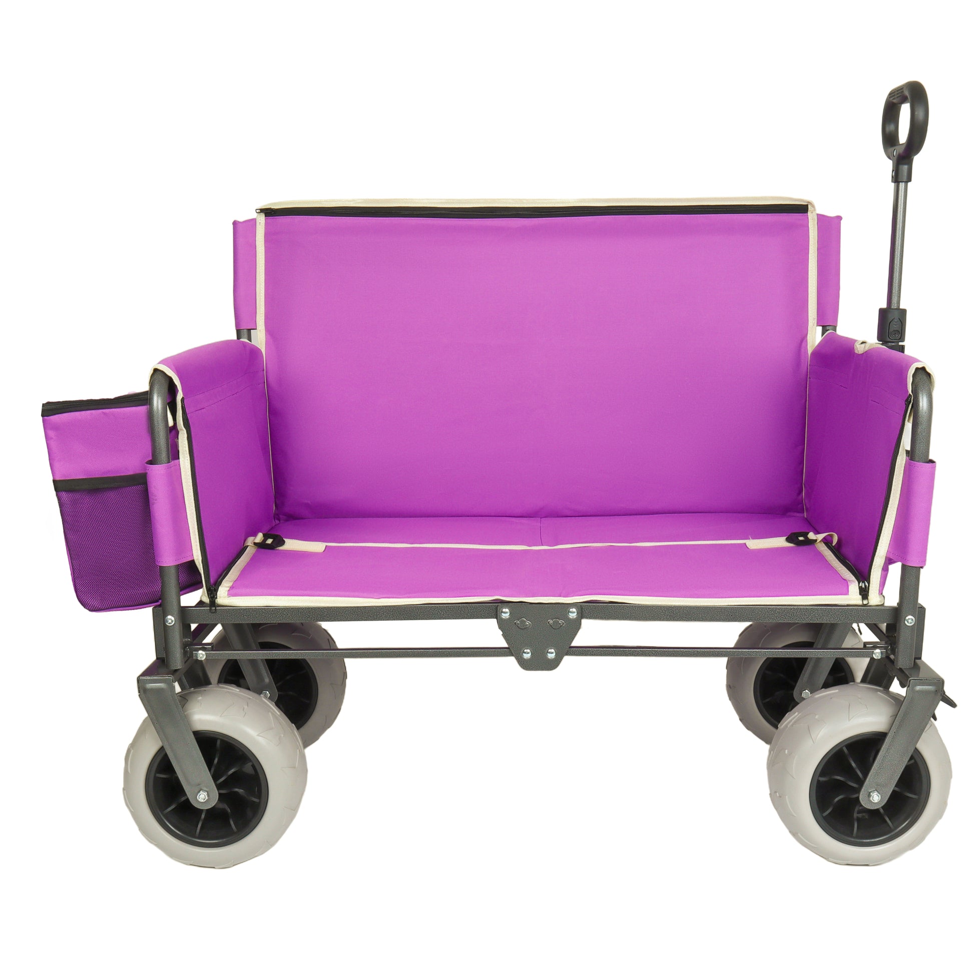 3-in-1 Heavy-Duty Folding Wagon Cart with Bench Seat & Storage, patent protection-Includes 1 ice pack, 500lbs, 180L Capacity, All-Terrain Wheels for Camping, Beach, Sports, Garden, Fish, Purple