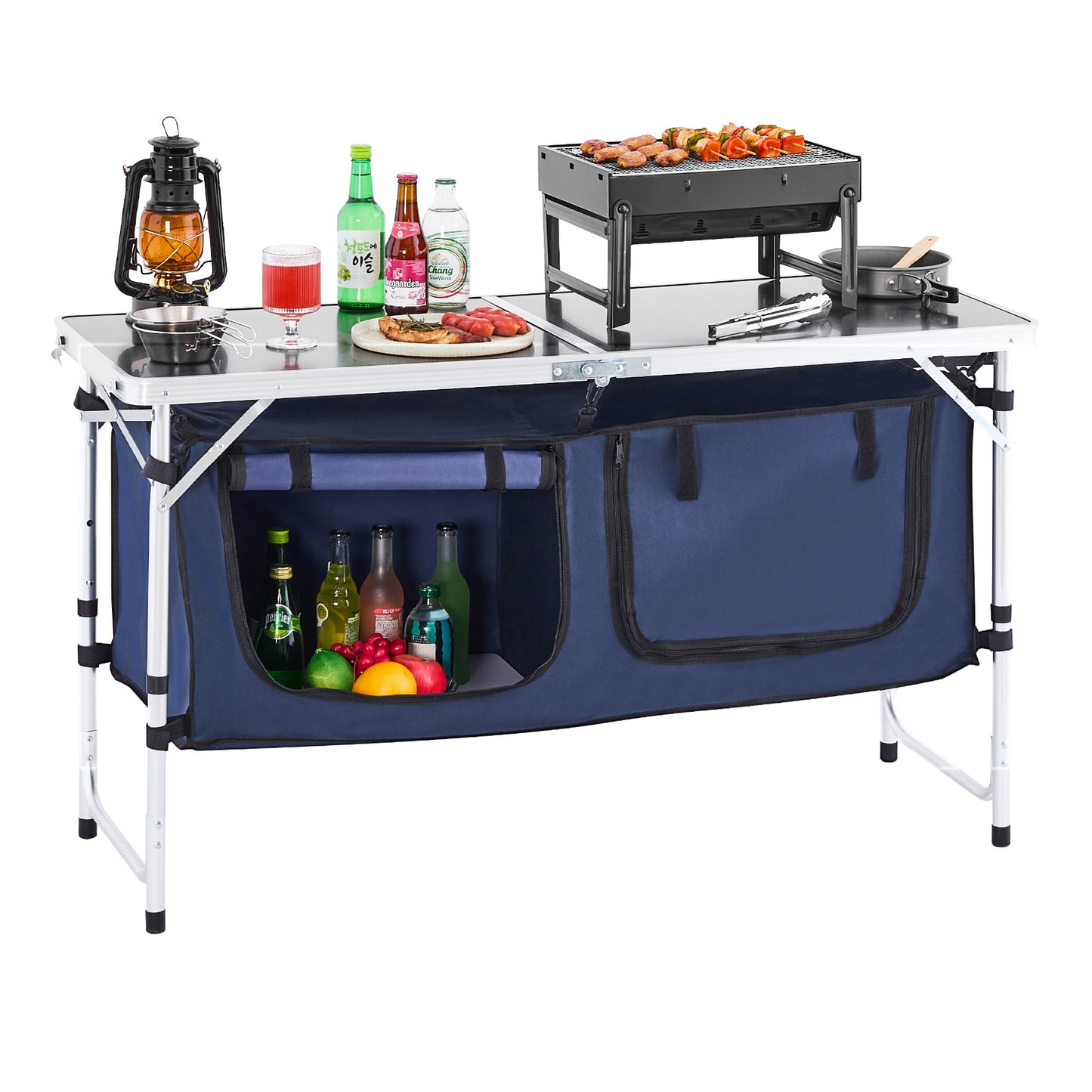Camping Kitchen Table Folding Portable Cook Station 3 Adjustable Height Aluminum