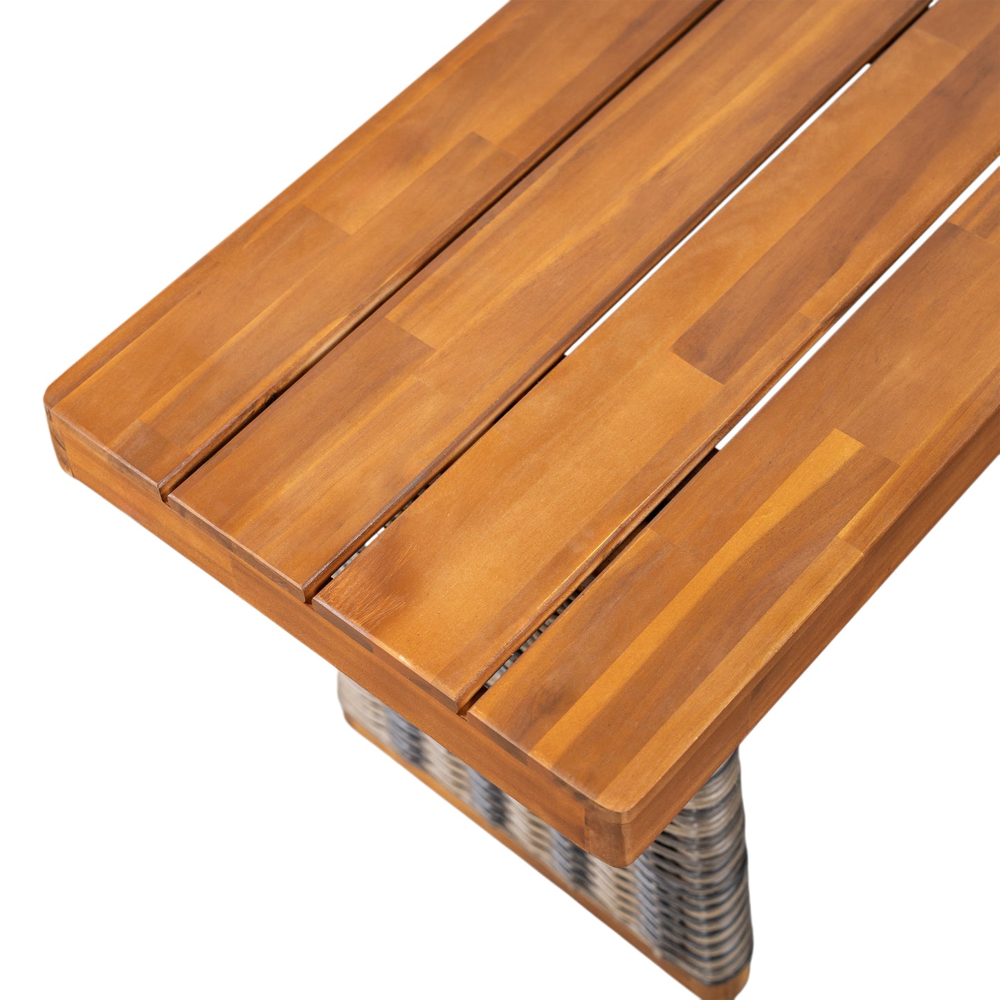 Outdoor Acacia Wood Bench(Set of 2),Teak Finish+ Grey Wicker