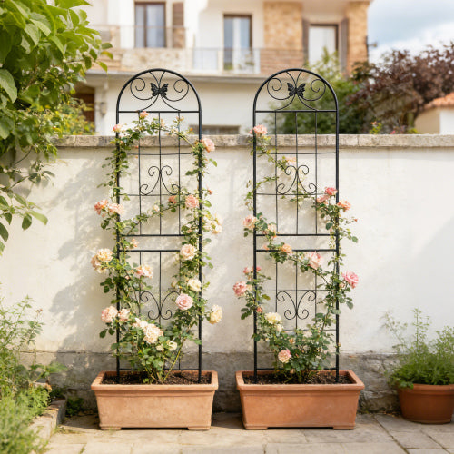 71 in. 2-Pack Black Metal Garden Trellis Rustproof Trellis for Climbing Plants Outdoor Flower Support