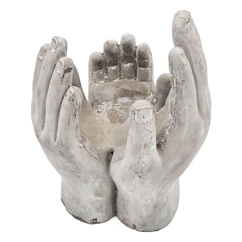 Antique White Gray 6x6x9in. Garden Porch Cement Planter Accepting Hand Sculpture Decor (4-Pack)