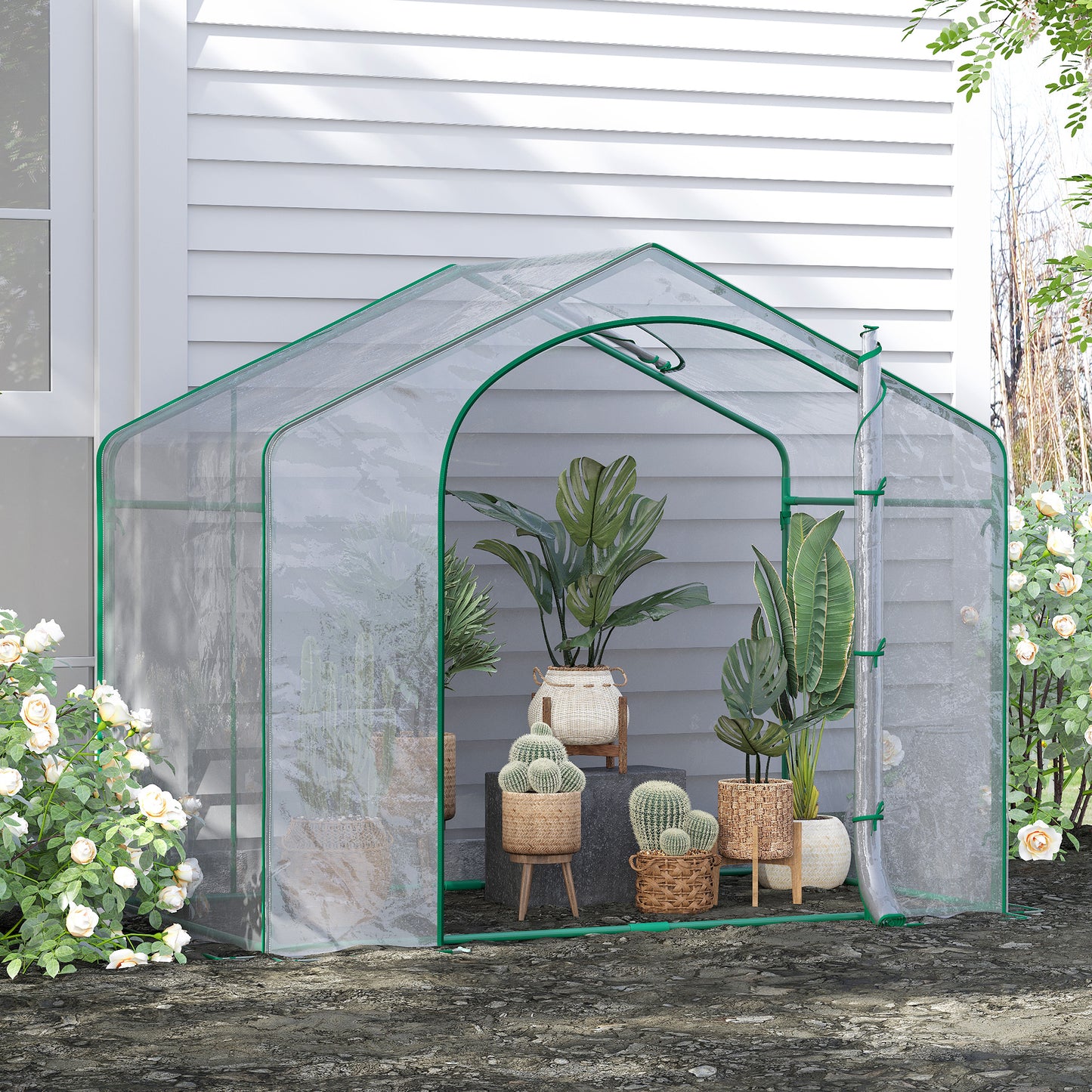 Outsunny 6' x 3' x 5' Portable Walk-in Greenhouse, PVC Cover, Steel Frame Garden Hot House, Zipper Door, Top Vent for Flowers, Vegetables, Saplings, Clear