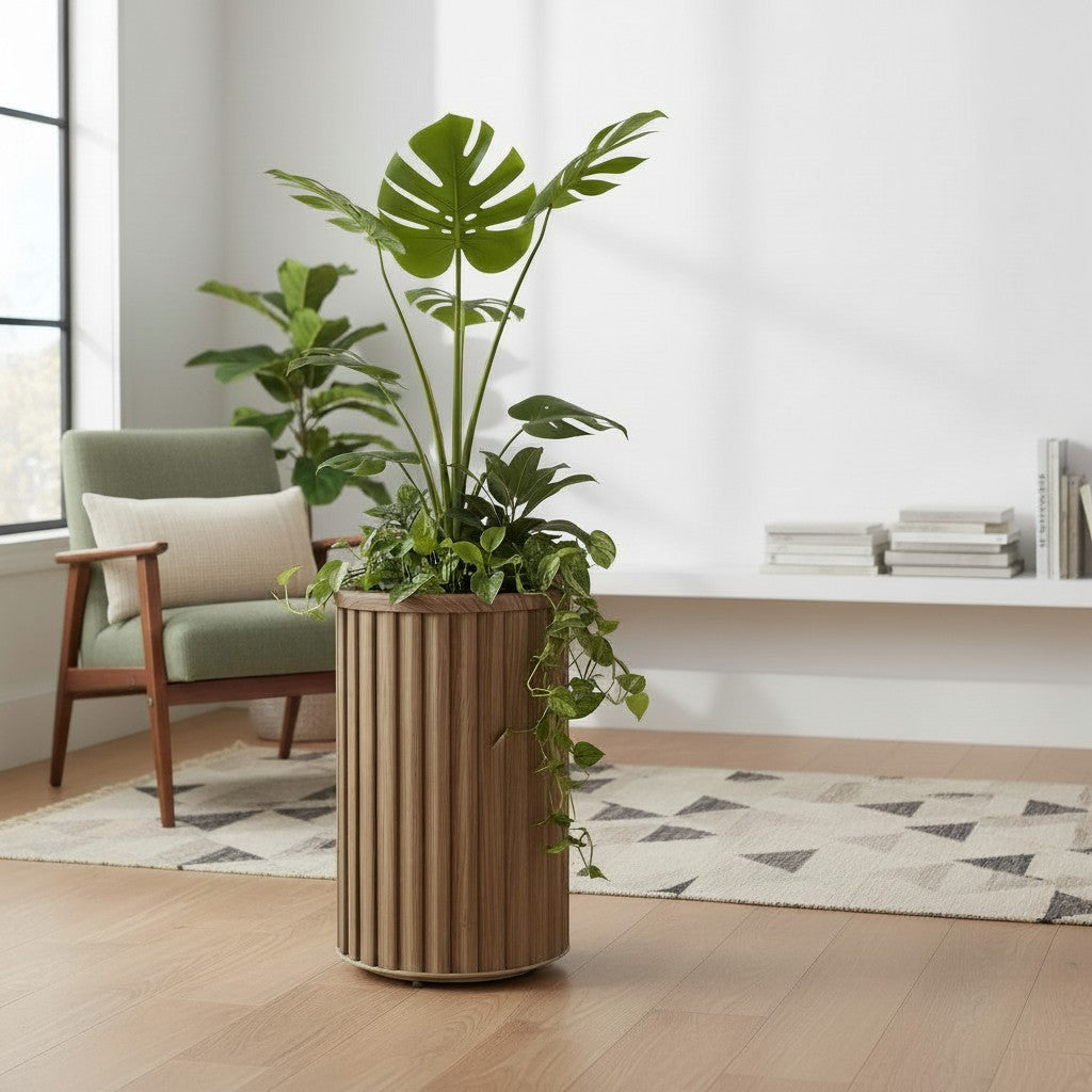 Round Strata Column Planter LG - Ash Brown