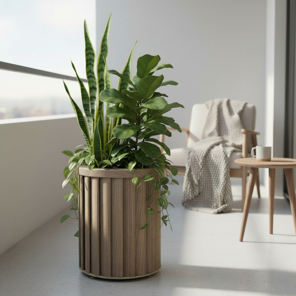 Round Strata Column Planter MD - Ash Brown