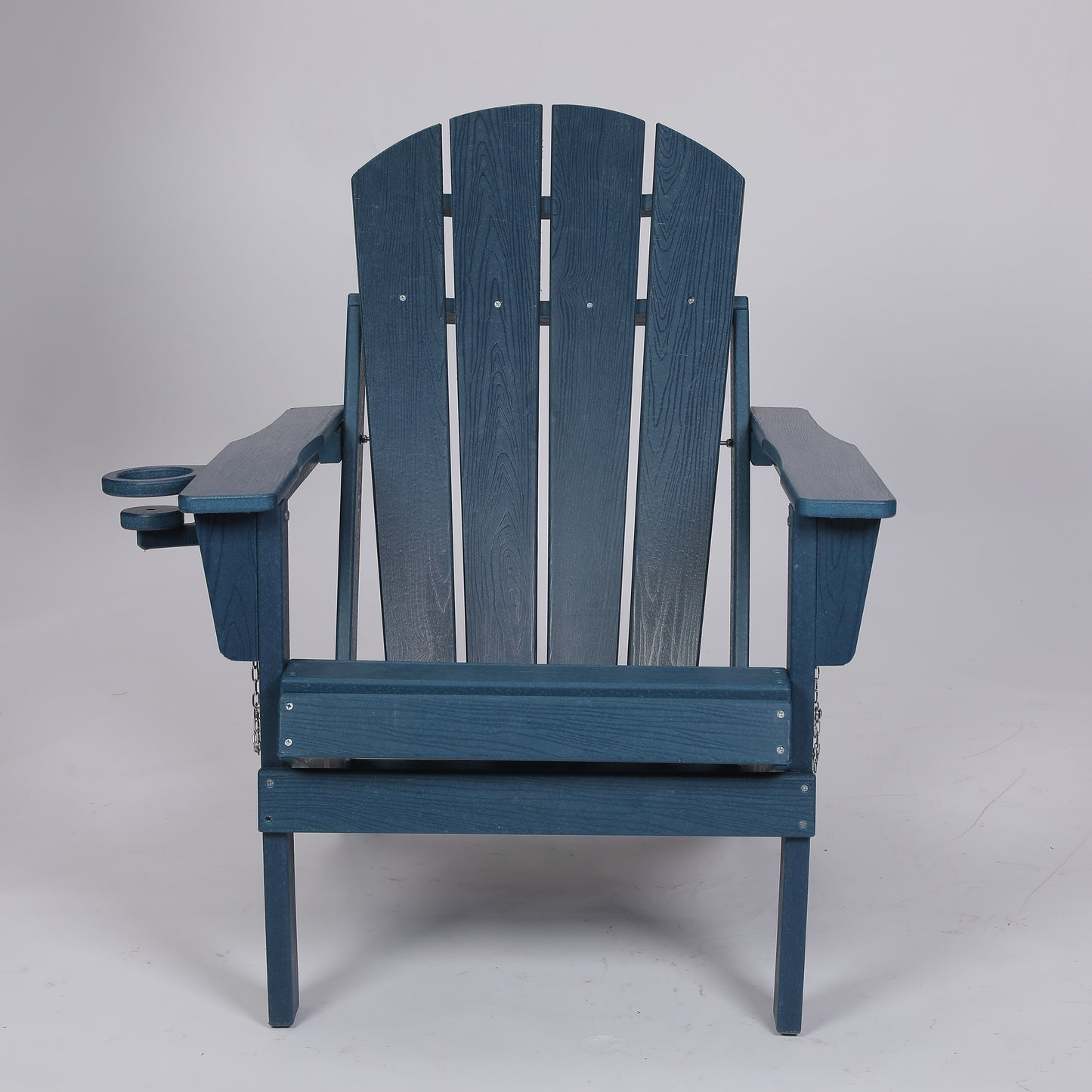 HDPE Folding Adirondack Chair with Dual Cup Holder - Composite Adirondack Chair with Wood Texture- ,Navy Blue