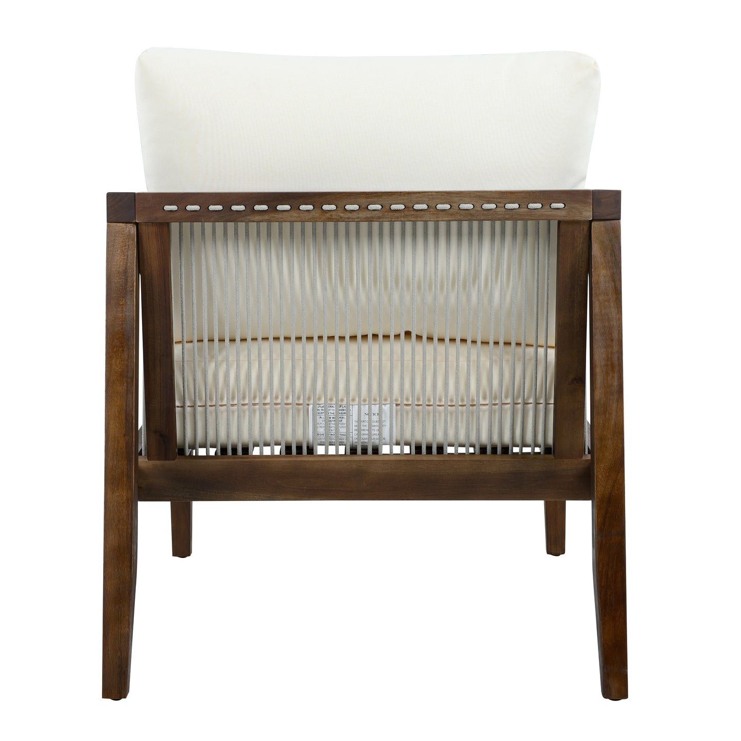 Outdoor Club Chair, Acacia Wood Frame with Rope Back, Water-Repellent Beige Cushions for Patio/Backyard/Deck, Dark Brown