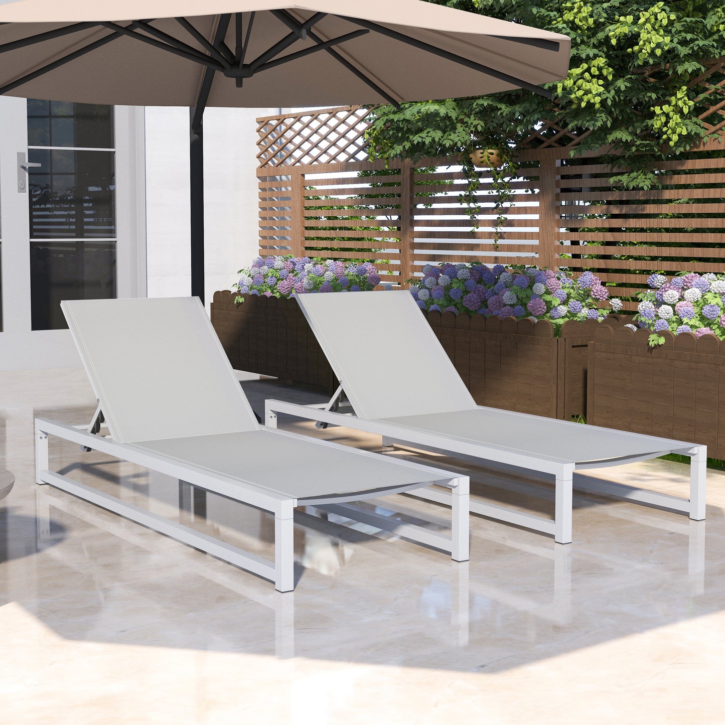 5-Level Adjustable 2-Piece Outdoor Chaise Lounge, Durable Aluminum Frame & Textilene Mesh, Perfect for Patio/Poolside