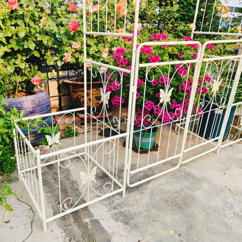 79.5 in. x 86.6 in. Metal Trellis-Cream White Garden Arch with Gate Outdoor Rose Arbor for Climbing Plants