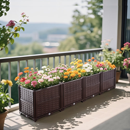 47.2 in. x 15.7 in. x 14. 7 in. Brown Plastic Rectangular Raised Garden Bed Outdoor Planter Box with Self-Watering