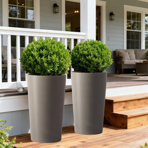 Junia Modern Large 21.7 in. Tall Grey Matte Plastic Round Patio Outdoor Planters (2-Pack)